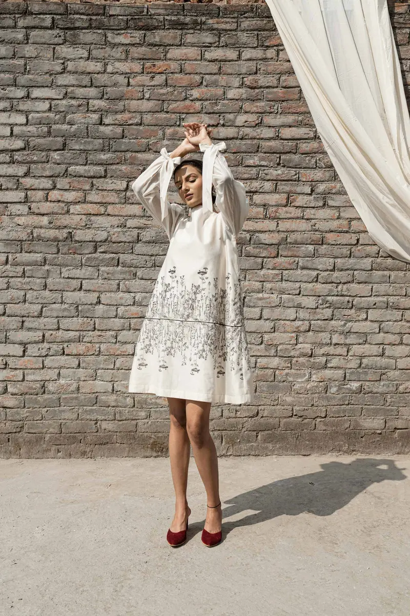 White Chanderi Mini Dress