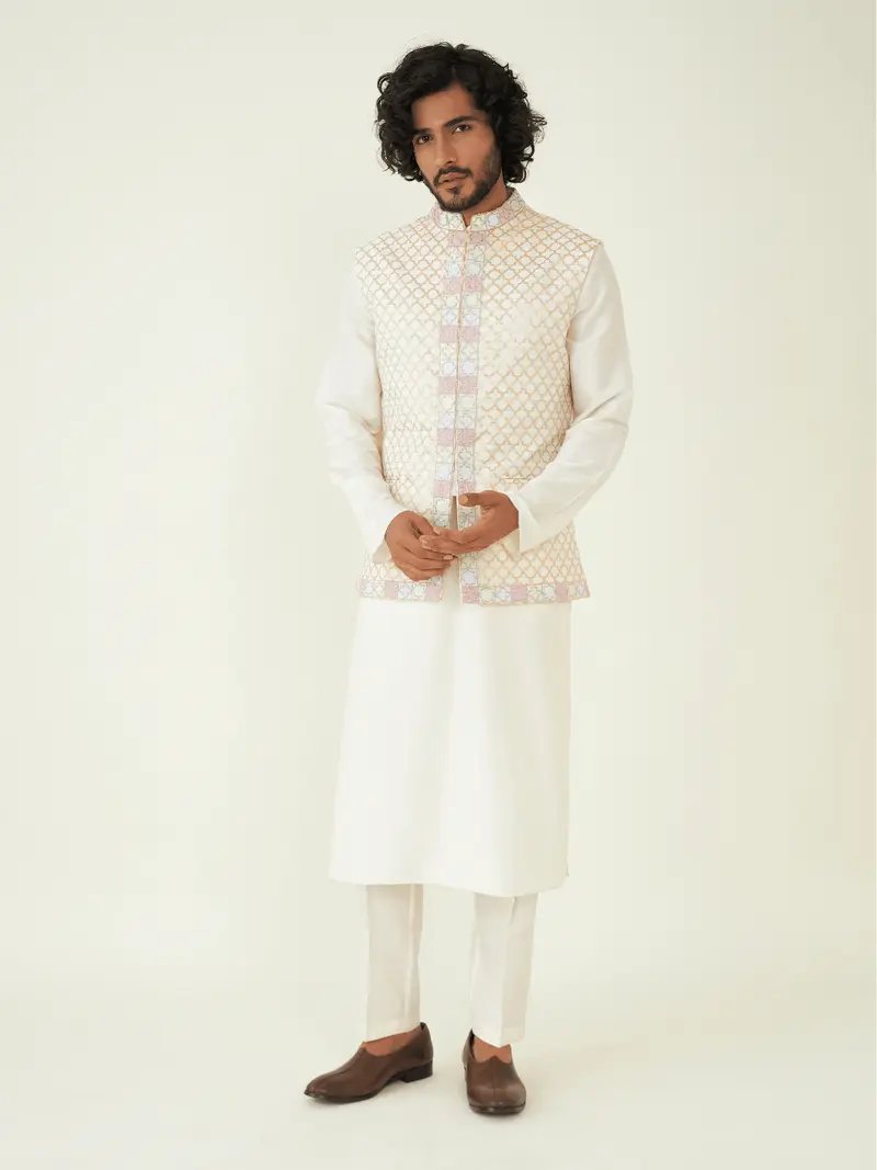 White Chanderi Silk Jacket