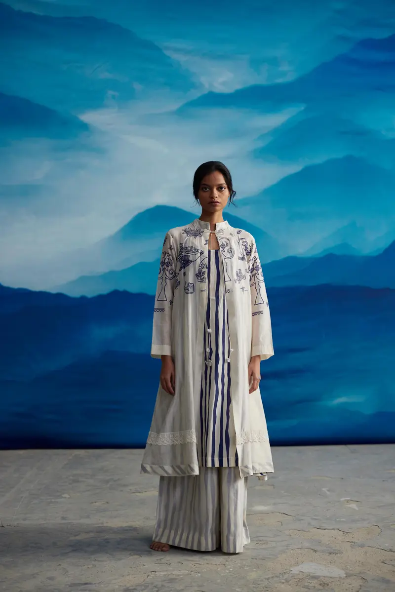 White Chanderi Tassled Shrug