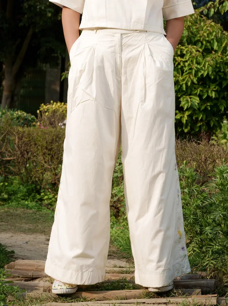 White Cotton Boyfriend Pants