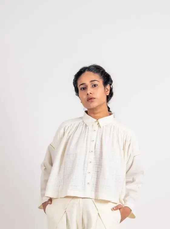 White Cotton Gathered Shirt