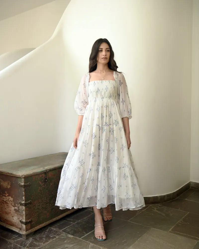 White Cotton Tiered Dress