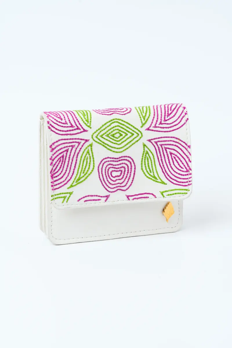 White Embroidered Cardholder