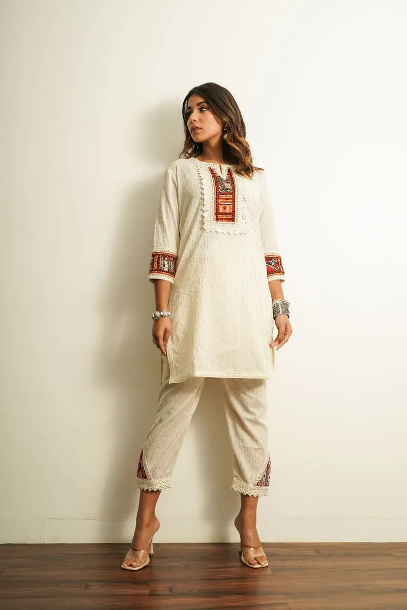 White Embroidered Cotton Co-ord Set