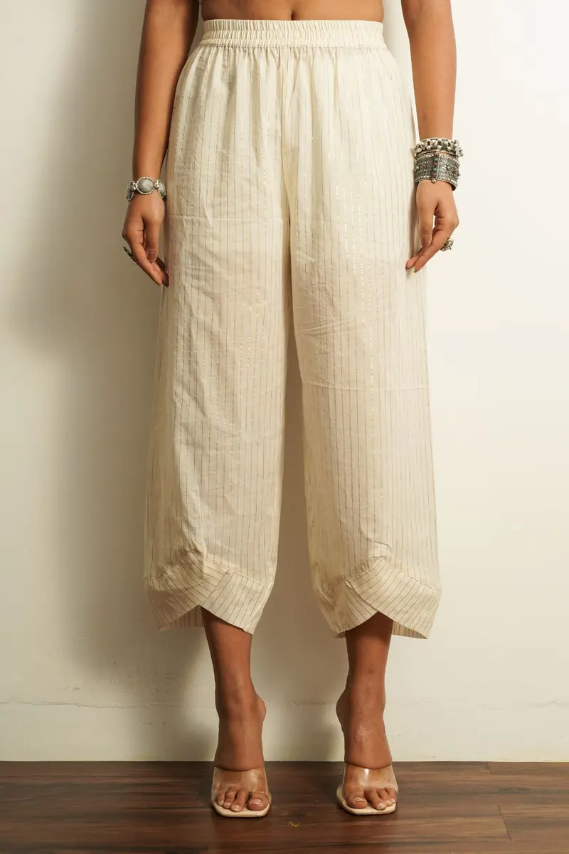 White Embroidered Cotton Pant