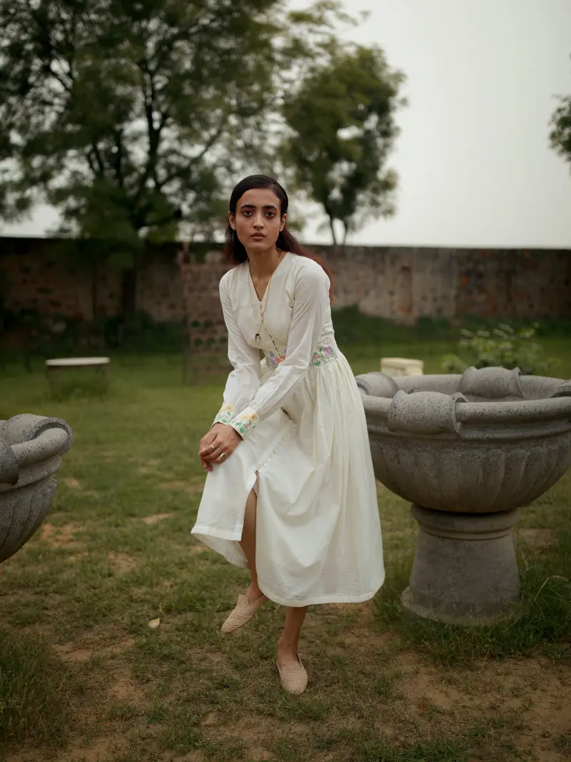 White Embroidered Midi Dress