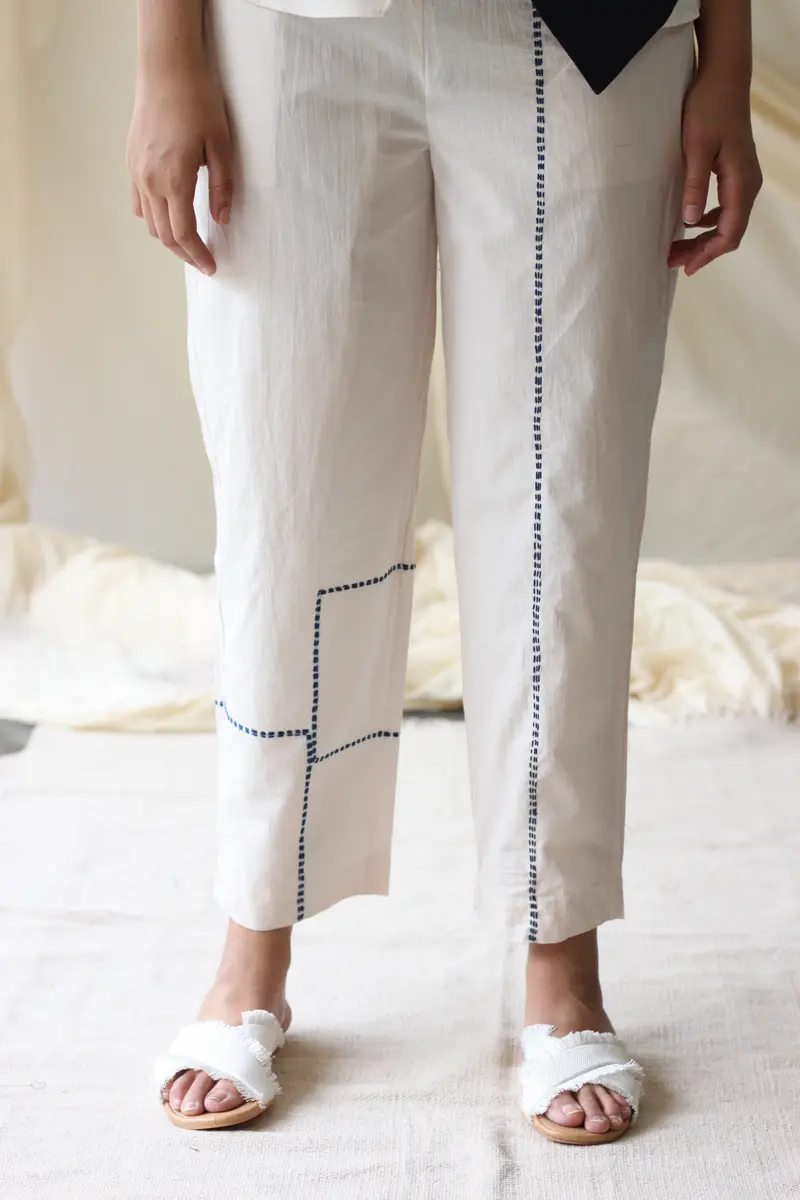 White Embroidered Pants