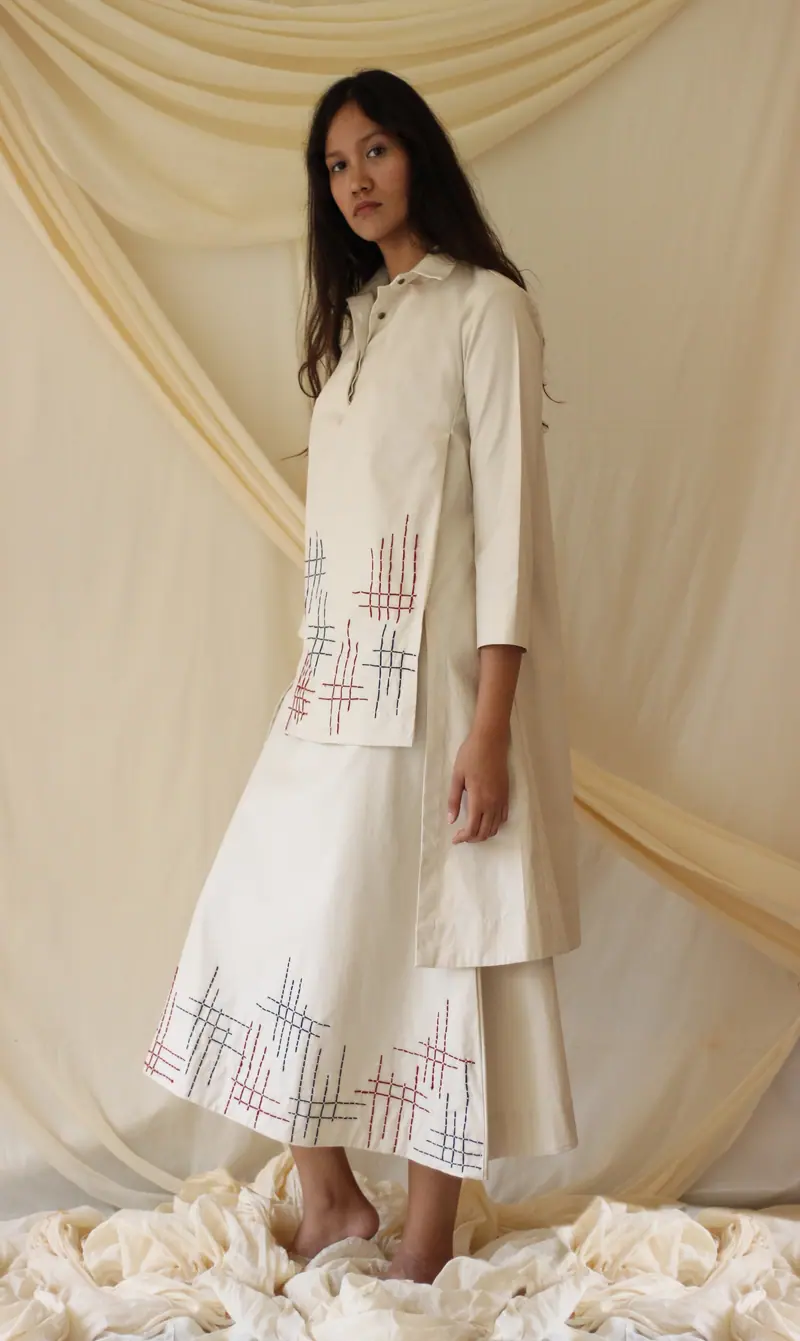 White Embroidered Tunic Complete  Set