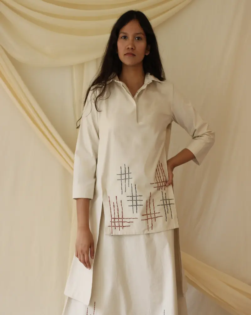 White Embroidered Tunic Top