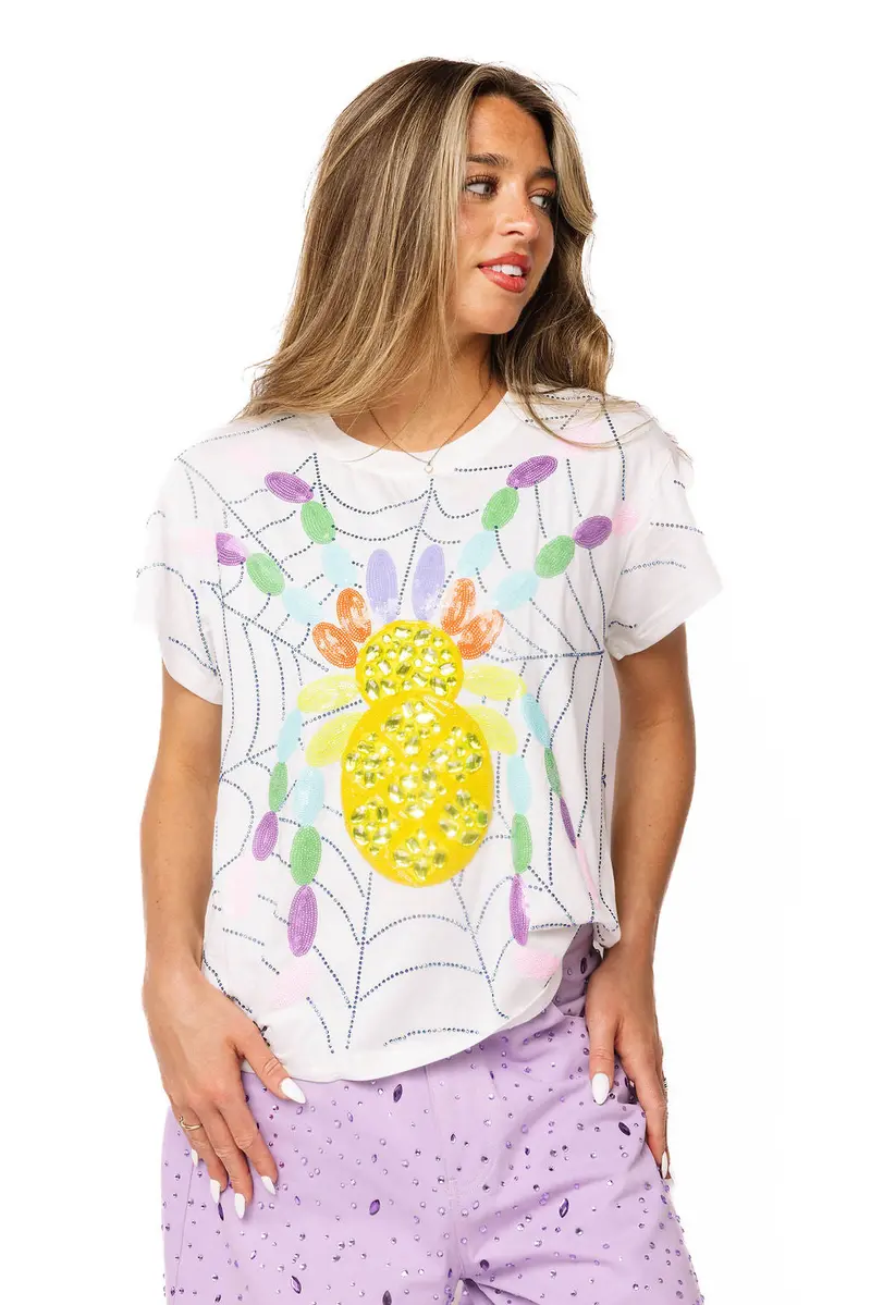 White Multi Oversized Spider on Web Tee