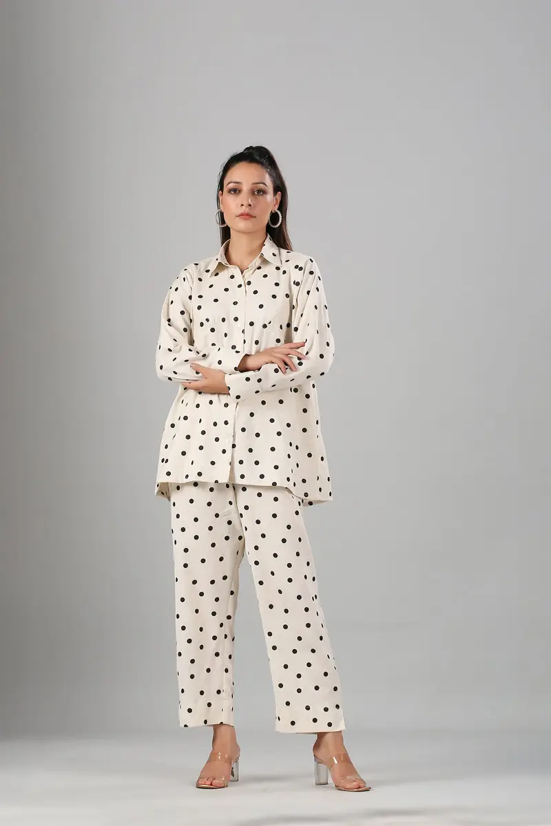 White Polka Co ord Set