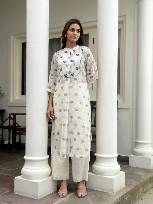 White Printed Cotton Kurta