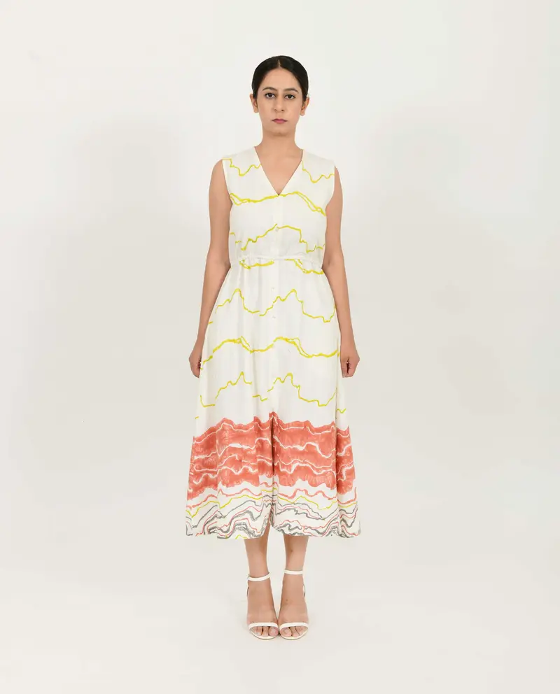 White Printed Front Buttoned Dress