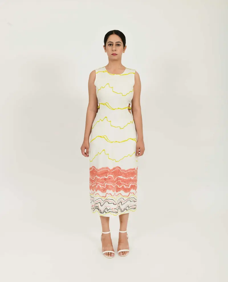 White Printed Side Cut Dress