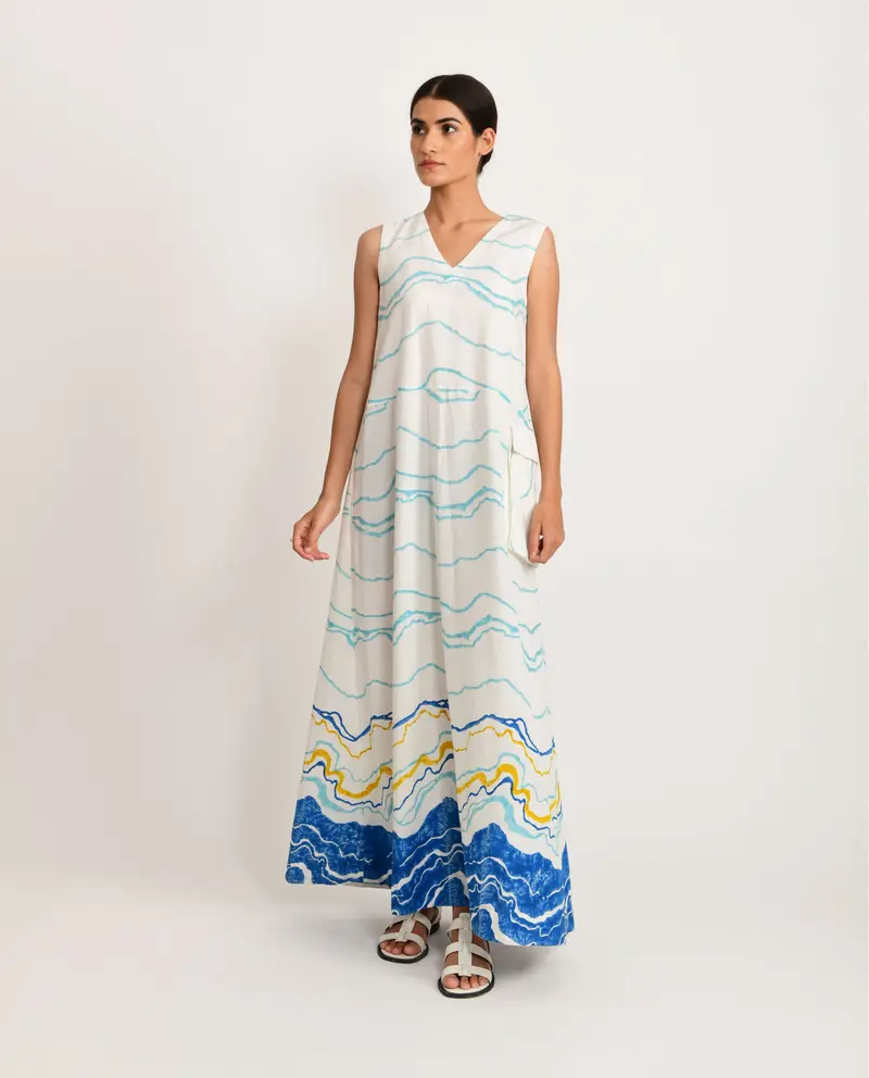 White Printed Sleeveless Dress