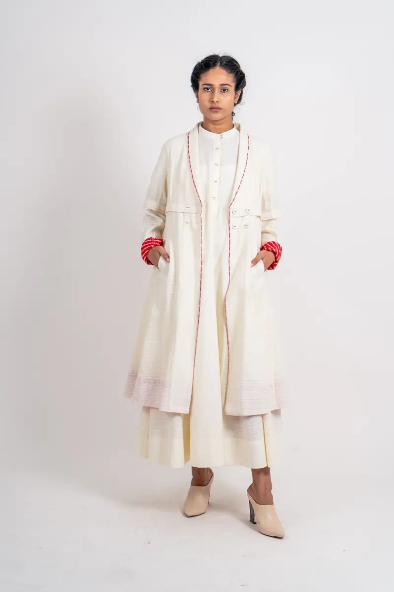 White Textured Long Jacket