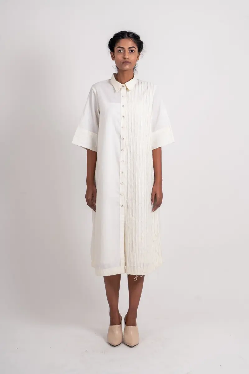 White Textured Midi Dress
