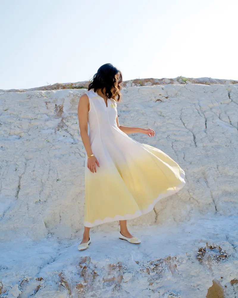 White Yellow Midi Dress