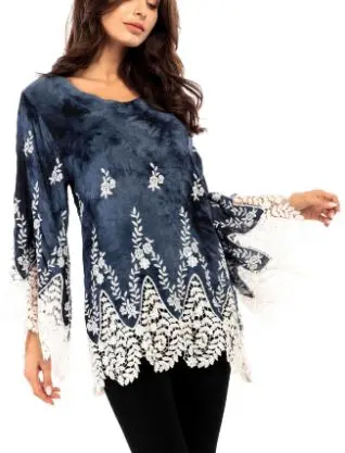 Wide Sleeve Lace Trimmed Tunic