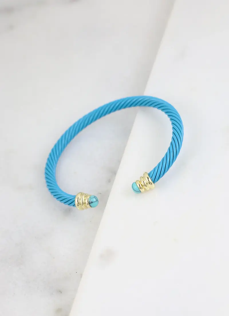 Windham Cable Cuff Bracelet with Accent Ends Blue