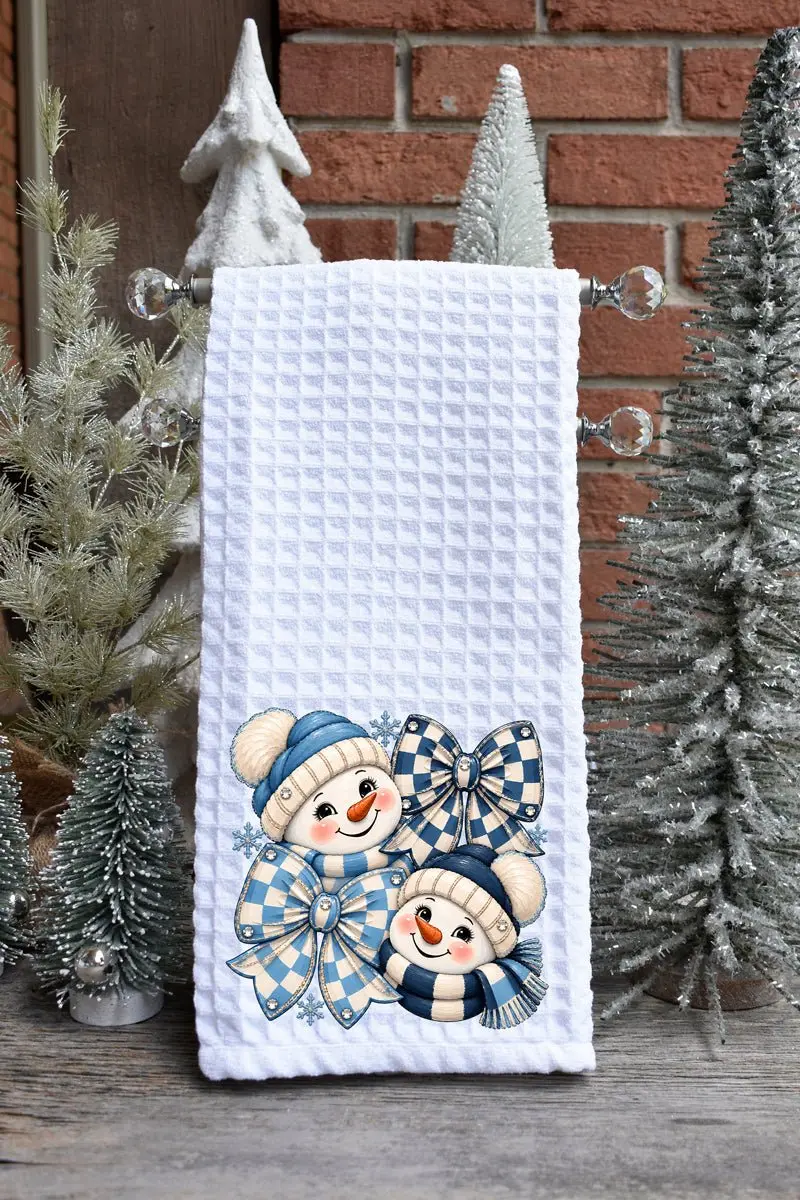 Winter Check Snowmen Waffle Kitchen Towel