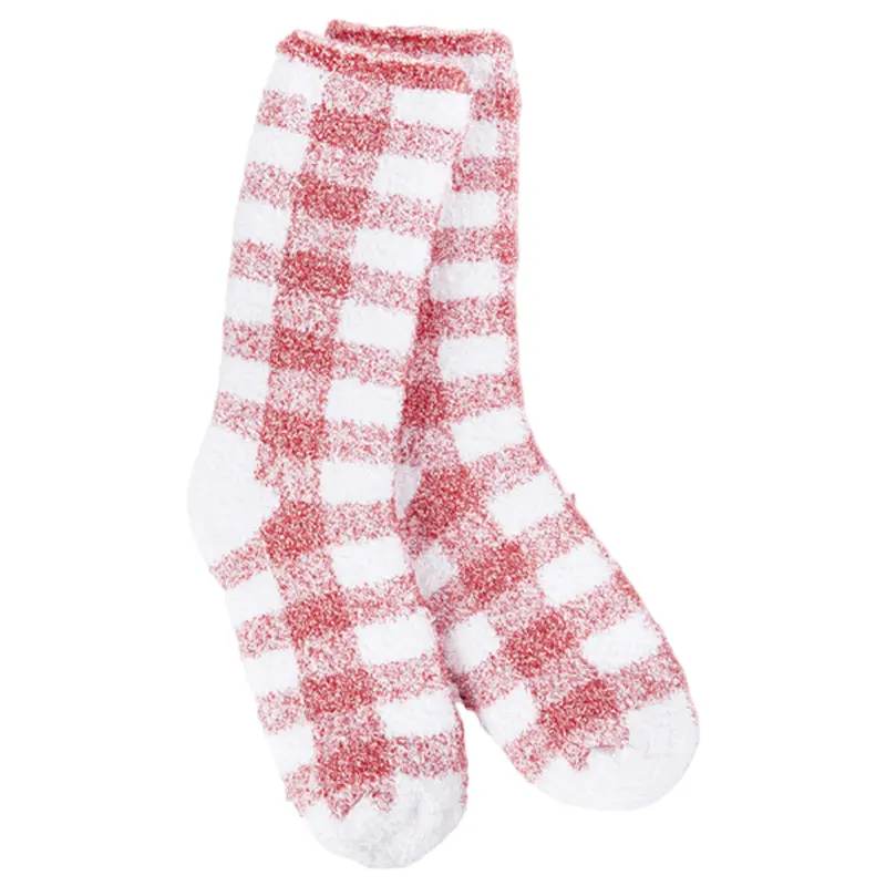 World's Softest Fireside Cozy Red Plaid Crew Sock