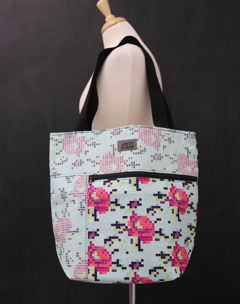 Worth Doing Library Style Tote Bag in 8 BIt Bloom