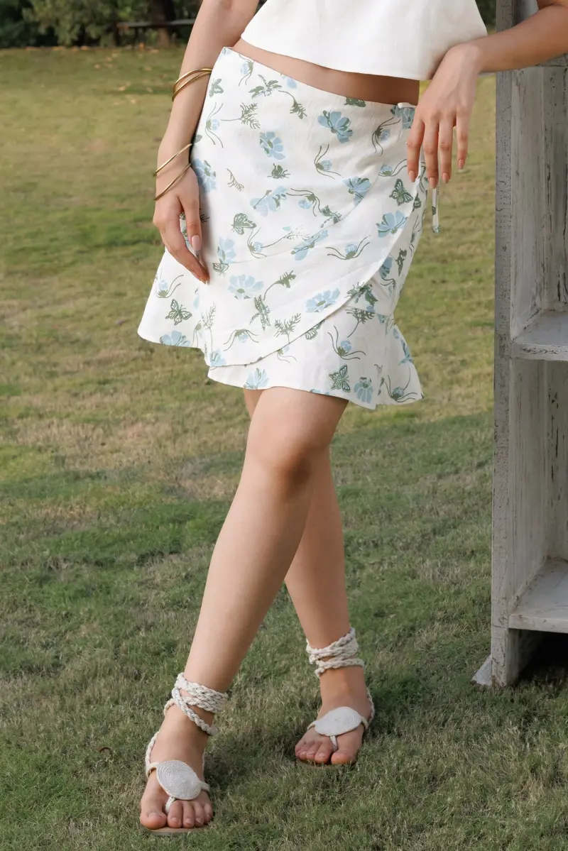 Wrap Around Skirt with Embroidered Ruffle