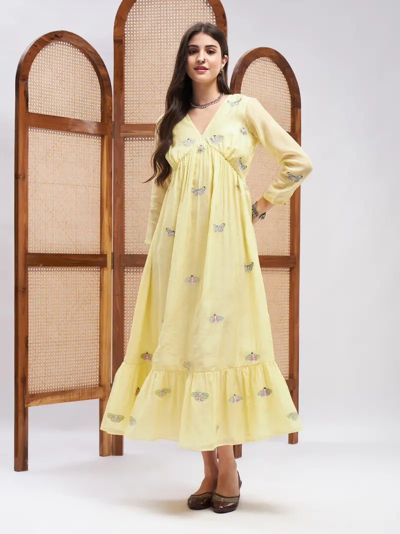 Yellow Alia Cut Midi Dress