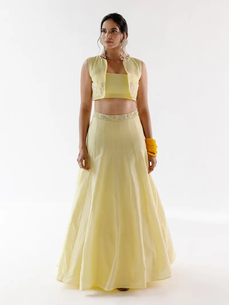 Yellow Chanderi Silk Lehenga Set