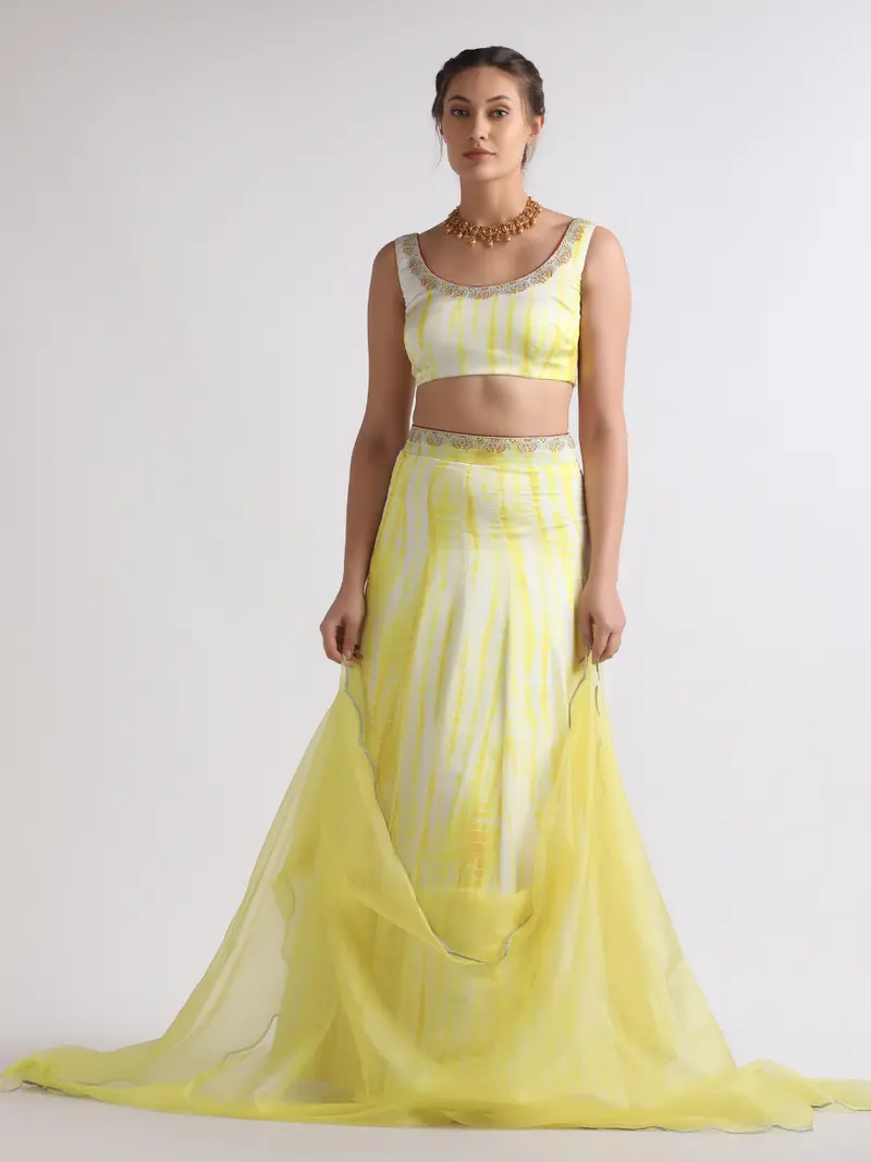 Yellow Crepe Lehenga Set