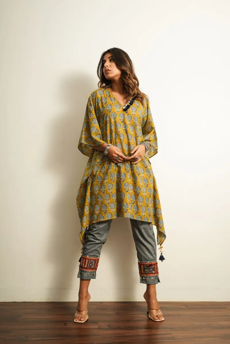Yellow Embroidered Cotton Co-ord Set