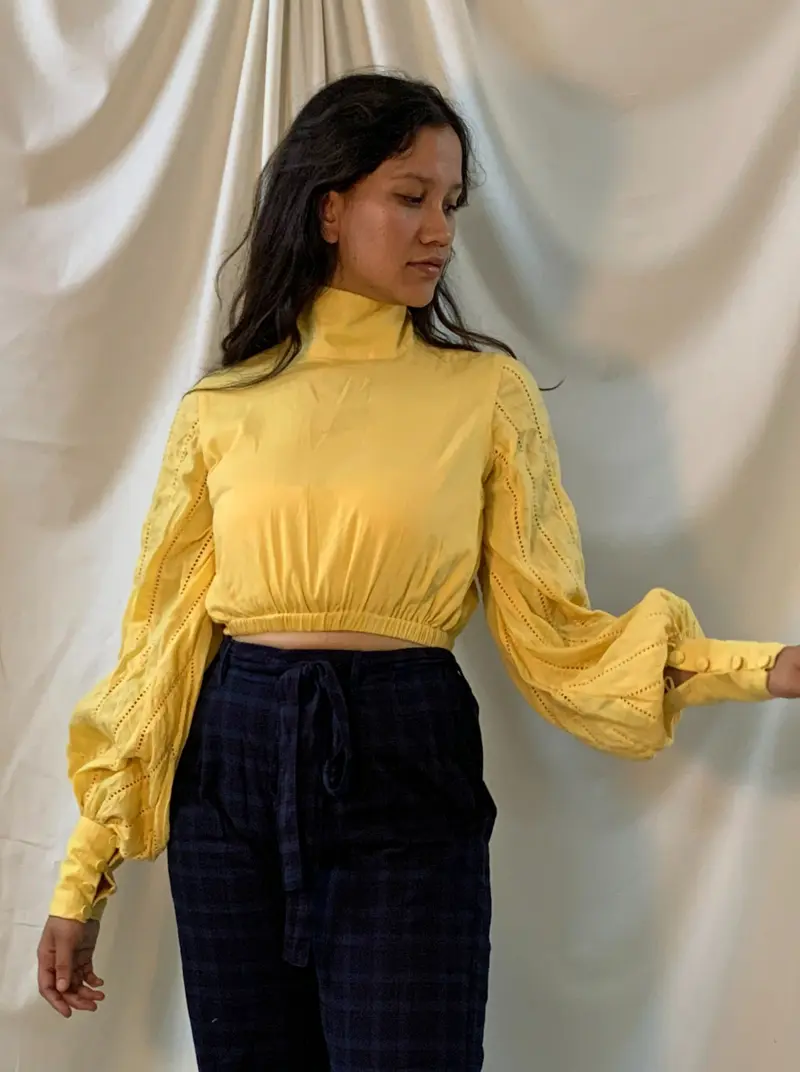 Yellow Full Sleeves Crop Top