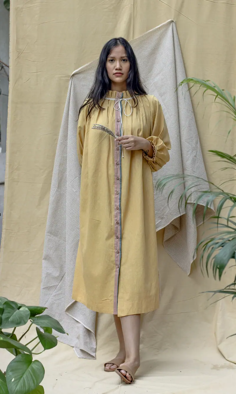 Yellow Full Sleeves Midi Dress