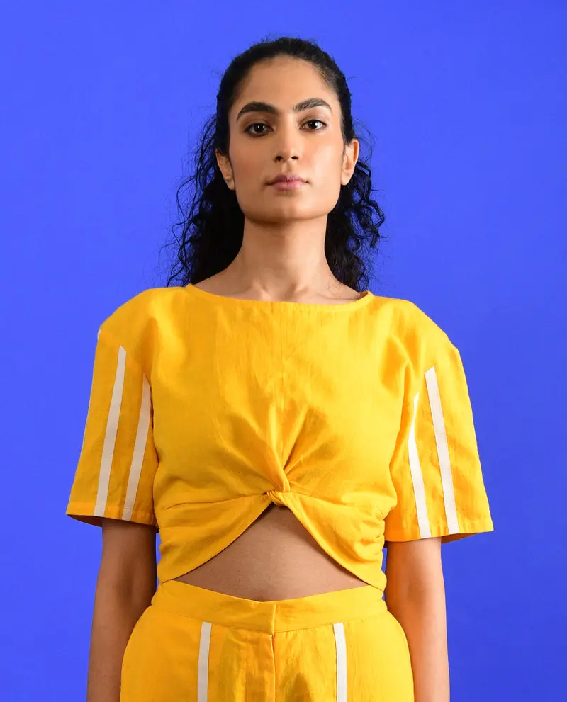 Yellow Knotted Crop Top