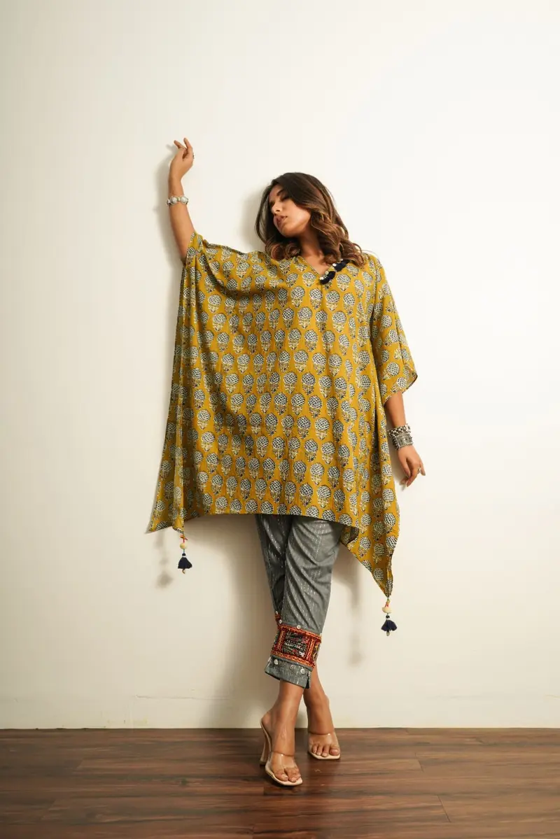 Yellow Printed Cotton Kaftan
