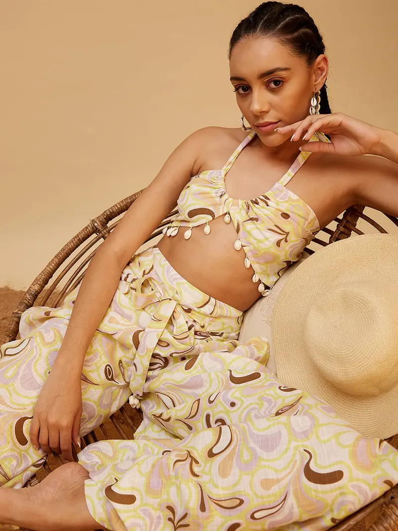 Yellow Sea Shell Vacation Co-ord Set