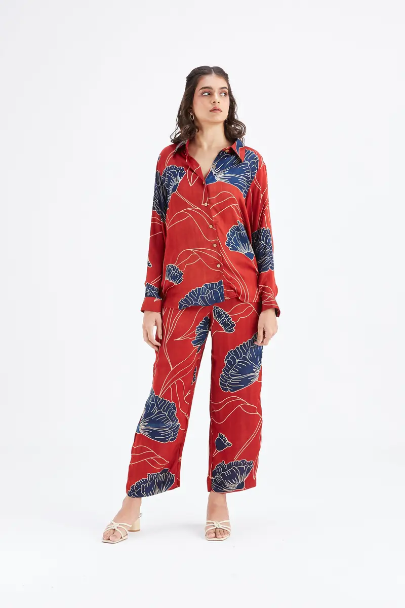 Yuna Red Printed Cotton Co-ord set