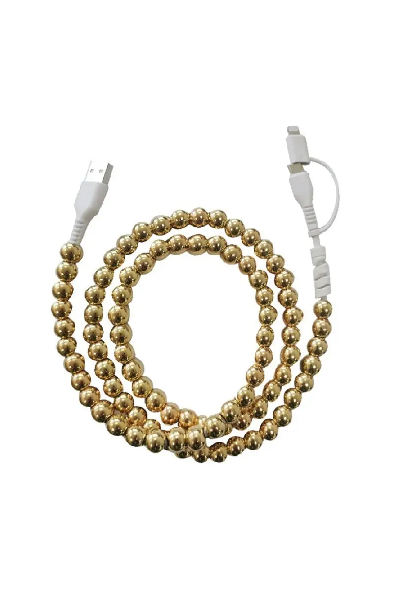 Zenana Gold Beaded Dual USB & Lightning Charging Cable