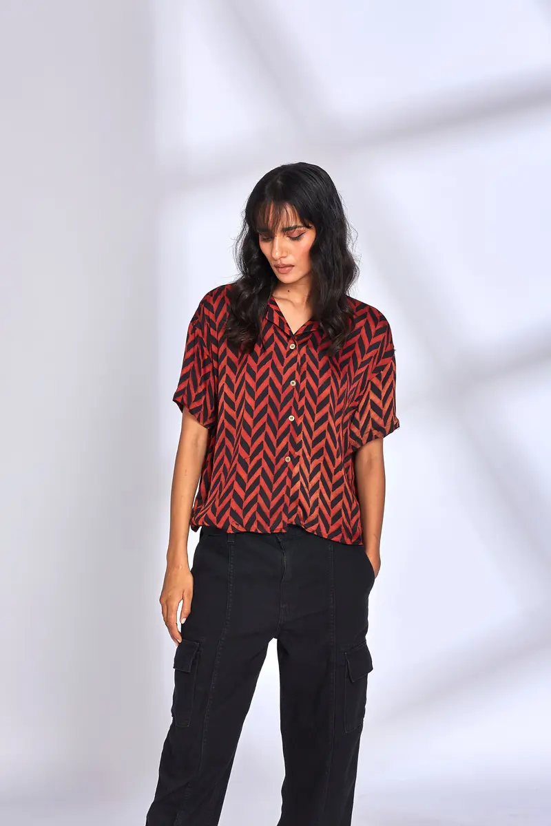 Zig Zag Print Red Shirt
